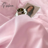 4Pcs Home Linens Contrast Duvet Cover Set Summer Bedding Pillowcase Flat Sheet King Solid Rose