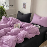 4Pcs Home Linens Contrast Duvet Cover Set Summer Bedding Pillowcase Flat Sheet King Solid Rose