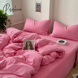 4Pcs Home Linens Contrast Duvet Cover Set Summer Bedding Pillowcase Flat Sheet King Solid Rose