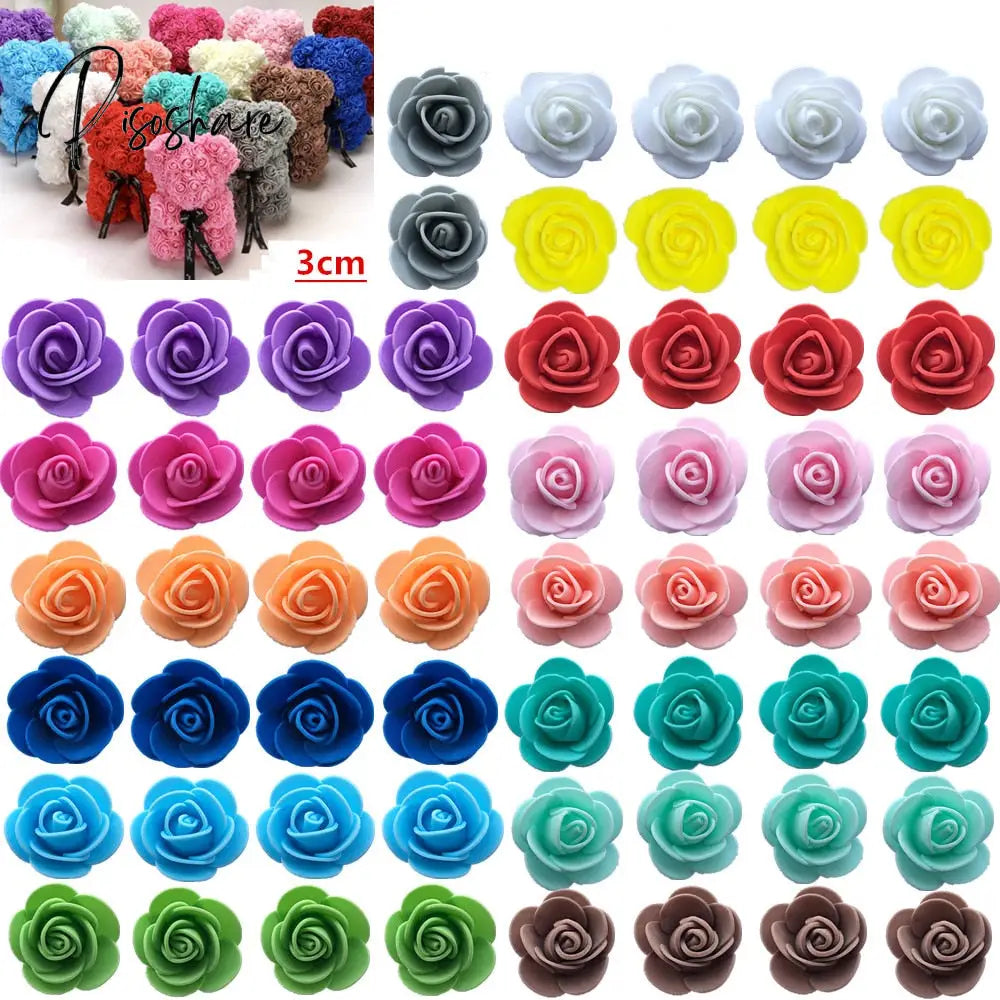 50/100/200/500Pcs 3Cm Foam Rose For Bear Artificial Flowers Diy Gifts Box Wedding Decorative
