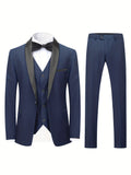 3-Piece Formal Suit Set - Classic One Button Jacket, Single Breasted Vest, and Fitted Pants for Business, Wedding, and Party Events - High-Quality Fabric, Adjustable Waist, and Classic Design