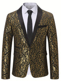 Impeccable Mens Jacquard Blazer - Stylish One-Button Closure, Luxurious Shawl Collar - Timeless Semi-Formal Suit Jacket for Sophisticated Style