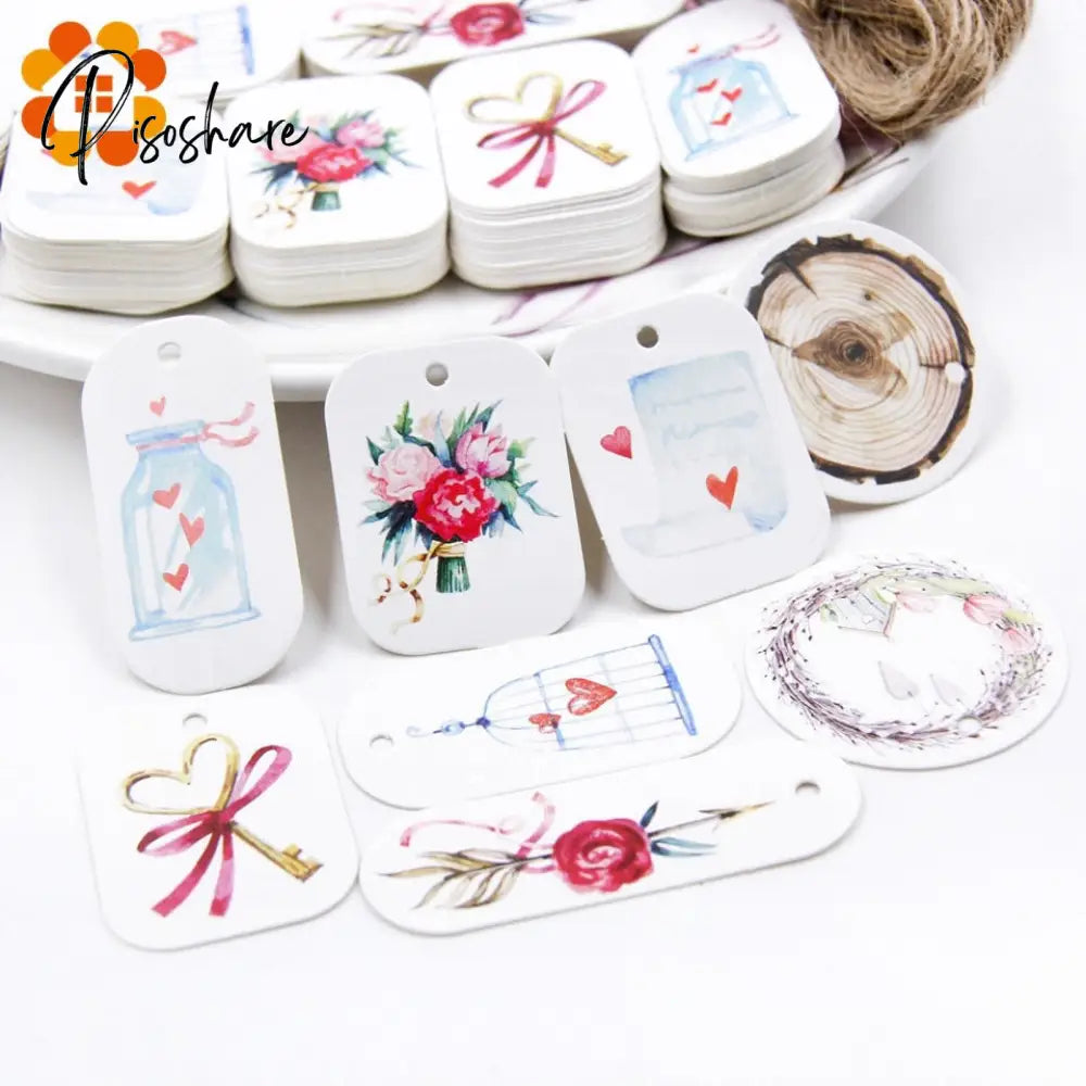 50Pcs/Lot Beautiful Paper Tags With Hemp Rope Wedding Diy Package Party Decorations Mariage
