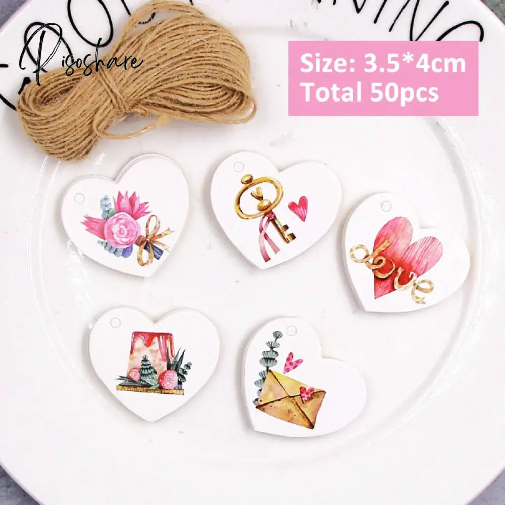 50Pcs/Lot Beautiful Paper Tags With Hemp Rope Wedding Diy Package Party Decorations Mariage