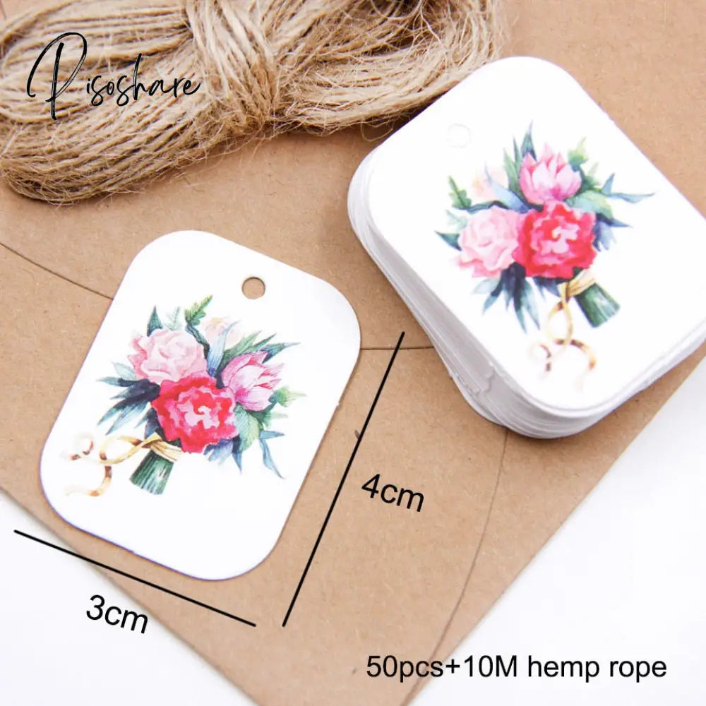 50Pcs/Lot Beautiful Paper Tags With Hemp Rope Wedding Diy Package Party Decorations Mariage