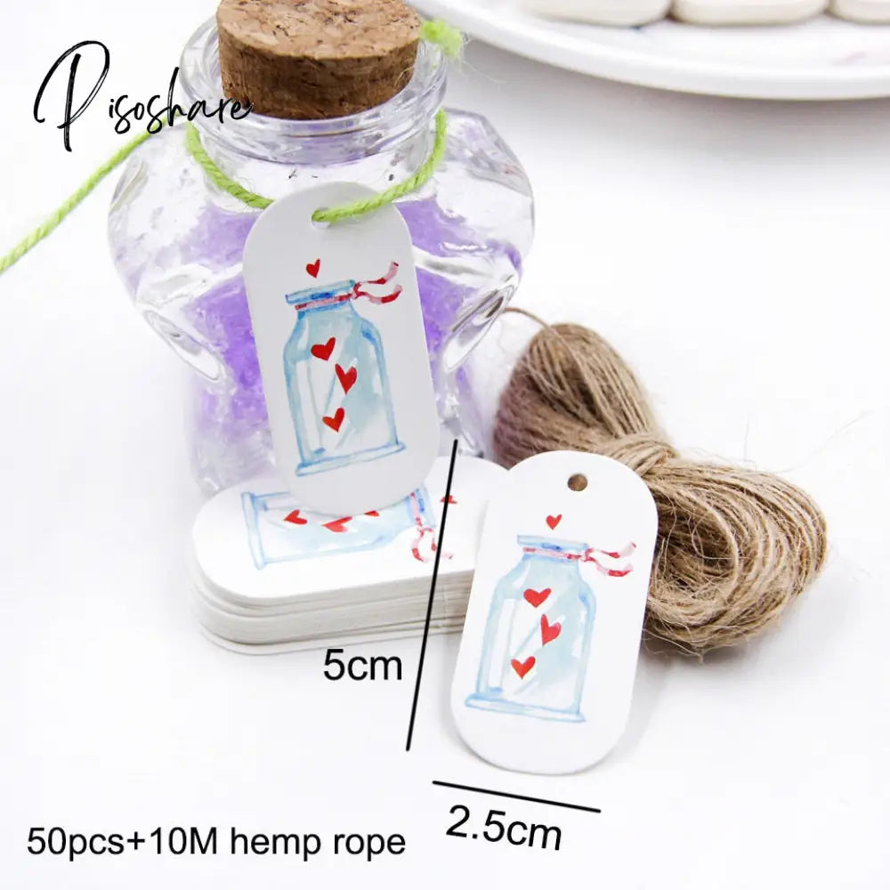 50Pcs/Lot Beautiful Paper Tags With Hemp Rope Wedding Diy Package Party Decorations Mariage