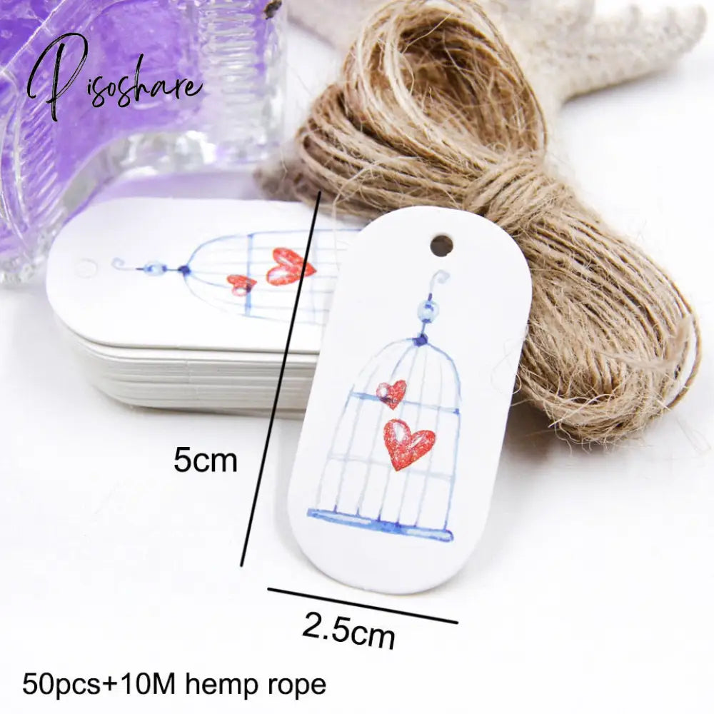 50Pcs/Lot Beautiful Paper Tags With Hemp Rope Wedding Diy Package Party Decorations Mariage