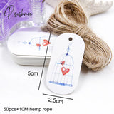 50Pcs/Lot Beautiful Paper Tags With Hemp Rope Wedding Diy Package Party Decorations Mariage