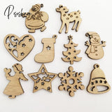 50Pcs Natural Wood Christmas Ornaments Pendant Hanging Gifts Elk Deer Snowflake Xmas Tree New Year