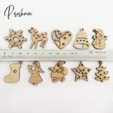 50Pcs Natural Wood Christmas Ornaments Pendant Hanging Gifts Elk Deer Snowflake Xmas Tree New Year