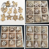 50Pcs Natural Wood Christmas Ornaments Pendant Hanging Gifts Elk Deer Snowflake Xmas Tree New Year