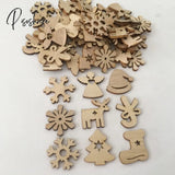 50Pcs Natural Wood Christmas Ornaments Pendant Hanging Gifts Elk Deer Snowflake Xmas Tree New Year