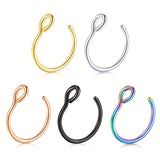 3/5pcs Stainless Steel Fake Nose Ring, Septal Ring C Clip Ring For Unisex, Fake Piercing Body Jewelry Non Piercing