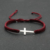 1pc Mens Hand Braided Stainless Steel Cross Patchwork Bracelet Anti-Allergy Acrylic Fibers Rope Bracelet