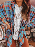 Long Sleeve Plaid Patched Pocket Elegant Shirt for Spring & Fall, Women's Button Front Clothing