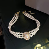 Multi-layered Imitation Pearl Diamond Necklace Collarbone Chain Design Sense Internet Celebrity Rhinestone Short Necklace Collarbone Chain Korean Style