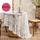 Vintage White & Green Lace Round Tablecloth - Luxury Vintage Style, Polyester, Perfect for Dining & Kitchen Decor