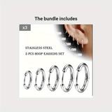 5pcs Stainless Steel Earrings Round Wire Earrings Hooks Loop Drop Dangles Set, Huggie Hoop Earring Hooks For Men