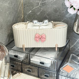 1pc 3-Grid Makeup Organizer, Cute Bow-Knot Swab Powder Puff Storage Box. Large-Capacity Clear Lid Storage Box, Suitable for Bathroom, Dressing Table, Storage Decoration, Suitable for Holiday Gifts, Birthday Gifts, New Year, C