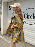 Plaid Pattern Button Up Shirt, Vintage Casual Short Sleeve Shirt For Spring & Summer, Women's Clothing