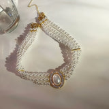 Multi-layered Imitation Pearl Diamond Necklace Collarbone Chain Design Sense Internet Celebrity Rhinestone Short Necklace Collarbone Chain Korean Style