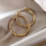 Golden Twisted Pattern Hoop Earrings Elegant Simple Style Iron Jewelry Daily Wear Accessories Trendy Female Gift