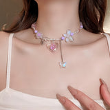 Elegant Ballet-Inspired Heart & Butterfly Charm Choker Necklace Resin Pendant - Stylish Japan & Korea Accessory for Daily and Party Occasions