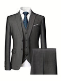 3 Pieces Formal Suit Set - Classic Two Button Jacket, Single Breasted Vest, and Pants for Business, Wedding, and Dinner Party Occasions