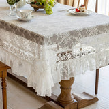 Handcrafted Floral Lace Polyester Tablecloth, Square French Vintage Lace Edge Design for Dining, Coffee Table & Party Decor - 1pc White Table Linen Suitable for Home and Restaurant