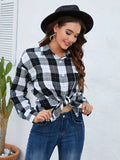 Chic & Elegant Women's Plaid Lapel Shirt - Easy-Care, Durable Casual Wear for Spring/Fall, Perfect for Every Occasion