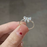Elegant Adjustable Bowknot Ring for Women - Sparkling Rhinestone Detail, Alloy, Perfect Gift for Her, Ideal for Daily Wear or Special Occasions, Special Occasion Ring|Luxurious Feel|Open Band Ring