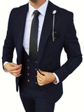 3-Piece Men’s Stylish Slim Fit Suit Set - Double-Breasted Blazer, Vest, Trousers - Versatile for Prom & Formal Events