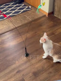 Cartoon Patterned Cat Toy Set with Polyester Artificial Feathers, Uncharged, No Battery, Interactive Cat Toy with Birds, Long Rod, Bell, And Strong Adhesive Base