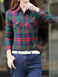 Plaid Print Button Front Pocket Shirt, Casual Long Sleeve Shirt For Spring & Fall, Women's Clothing