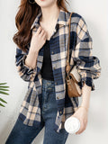 Vibrant Plaid Print Long Sleeve Blouse - Soft, Breathable, Relaxed Fit, Button Front, Casual Chic Style for Spring & Fall - Women's Comfortable Clothing for Daily Wear