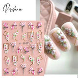 5D Acrylic Flowers Stickers Nails Art Supplies Gradient Pink White Floral Lace Nail Slider Summer