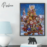 5D Diy Full Round Diamond Painting Santa Snowman Dog Embroidery Christmas Tree Picture Of