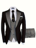 Elegant 3-Piece Mens Suit Set - One-Button Jacket, Vest & Trousers - Sleek Fit for Business, Weddings & Formal Events