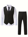 2 Pieces Formal Suit Set - Stylish Striped Pattern, Classic Single Breasted Design, Includes Vest and Dress Pants - Perfect for Business, Dinner, Wedding Party, Exclusively for Men