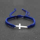 1pc Mens Hand Braided Stainless Steel Cross Patchwork Bracelet Anti-Allergy Acrylic Fibers Rope Bracelet