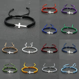 1pc Mens Hand Braided Stainless Steel Cross Patchwork Bracelet Anti-Allergy Acrylic Fibers Rope Bracelet