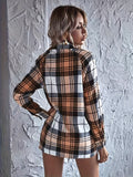 Elegant Plaid Shirt - Classic Button-Front Long Sleeve Lapel Collar Design for Women, Perfect for Formal and Semi-Formal Occasions, Timeless Fashion for Women Who Appreciate Elegance