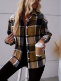 Classic Plaid Button-Front Shirt - Fashionable & Elegant Long Sleeve Outerwear for Women - Timeless Style, Warm Comfort