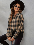 Elegant Fall Plaid V-Neck Blouse: Chic, Durable Women's Top with Polo Collar, Easy Maintenance