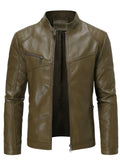 Stylish Men's PU Leather Jacket - Chic Stand Collar, Zip-Up Closure, Casual Wear for Everyday, Party, or Outdoor Activities - High-Quality, Durable, Water-Resistant, and Easy to Clean
