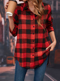 Long Sleeve Plaid Print Classic Shirt, Casual Button Front, Women's Clothing