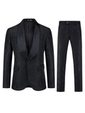 Formal 2 Pieces Set, Men's Jacquard Shawl Collar Suit Jacket & Dress Pants Suit Set For Business Dinner Wedding Party