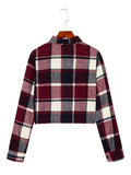 Plaid Print Button Front Shirt, Casual Long Sleeve Shirt For Spring & Fall, Women's Clothing