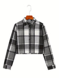 Plaid Print Button Front Shirt, Casual Long Sleeve Shirt For Spring & Fall, Women's Clothing