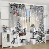 2-Piece Festive Christmas Curtain Set, Semi-Sheer Snowman & Pine Tree Design Polyester Drapes with Rod Pocket, Machine Washable for Living Room, Kitchen, Bedroom & More